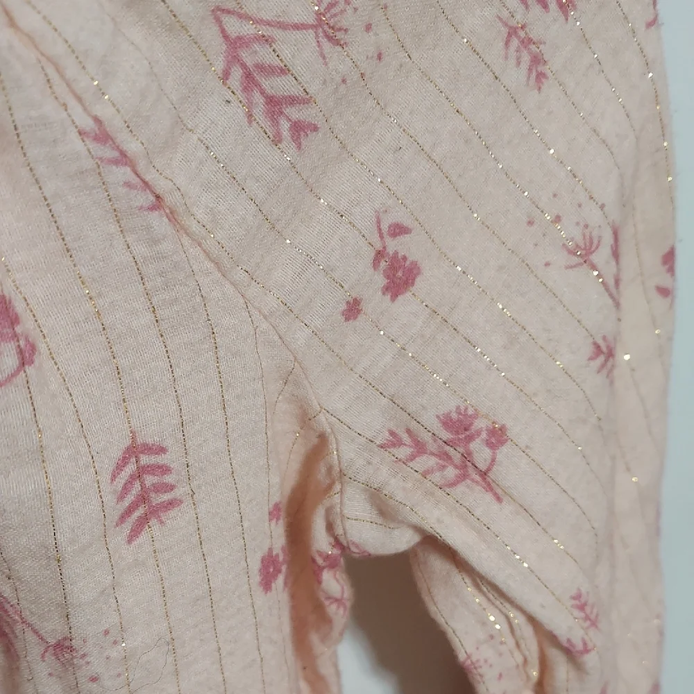 Cat & Jack Girls Blush Pink Peasant Top – Floral Gold Shimmer – Size 7-8